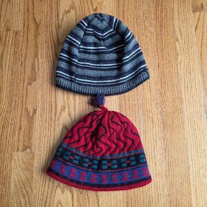 TURTLE FUR Set of 2 Winter Beanie Hats | Adult One Size | Fleece Lined Tassel